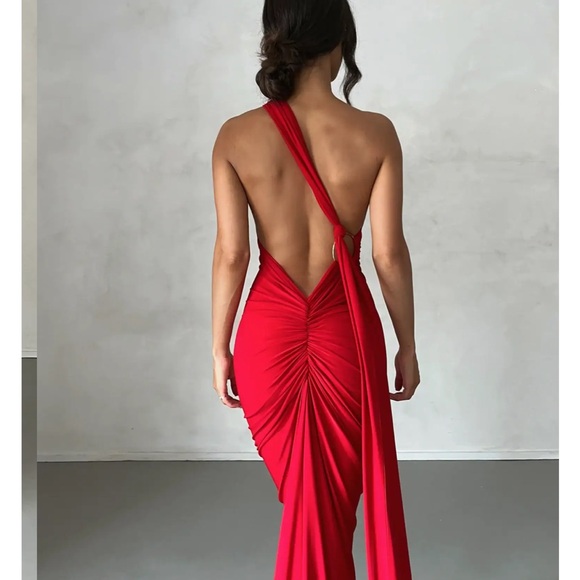 Fashion Nova Dresses & Skirts - S (4) Red One Shoulder Maxi backless Dress Gown Formal